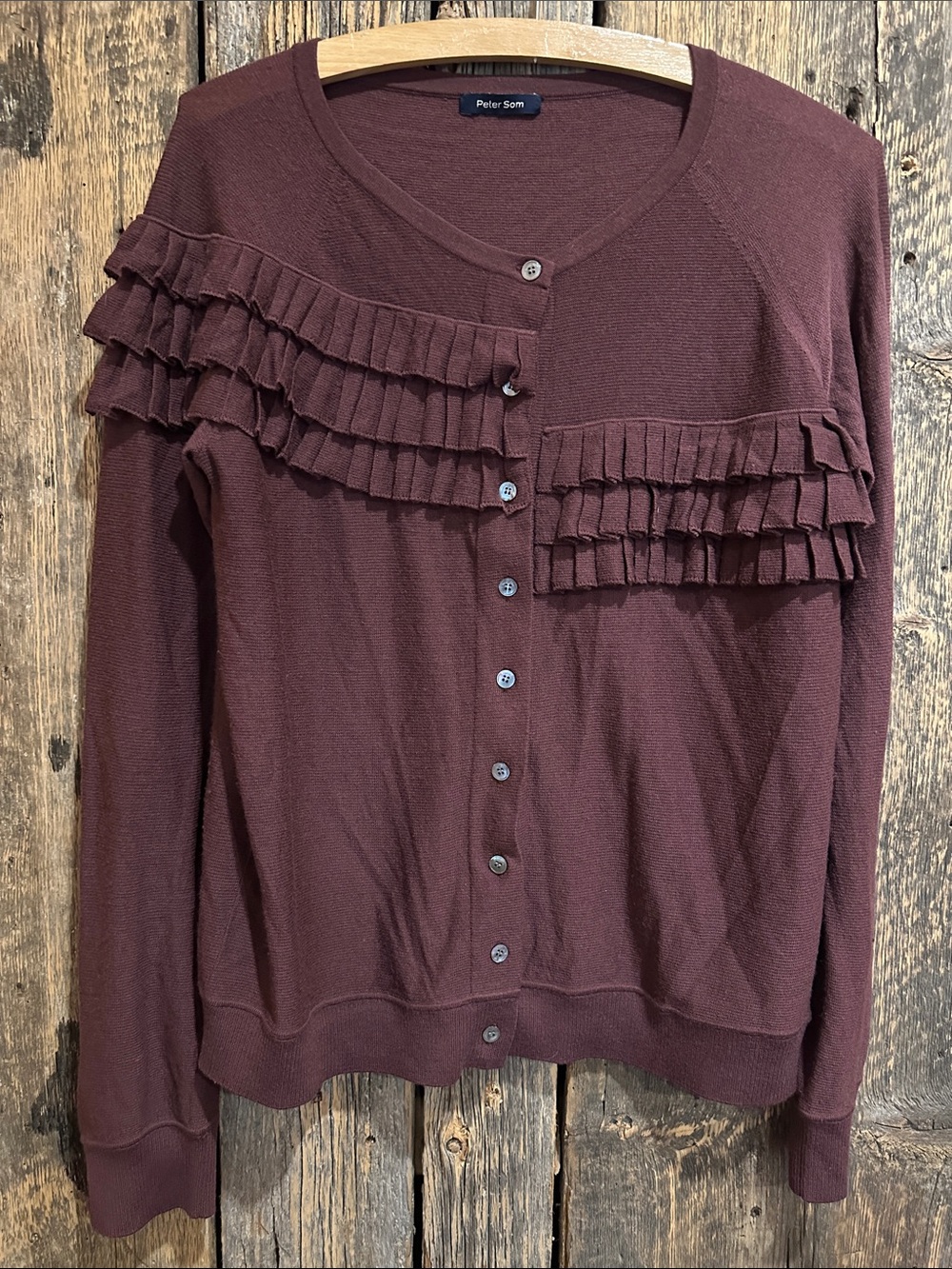 Peter Som Burgundy Ruffle Cardigan Sz L